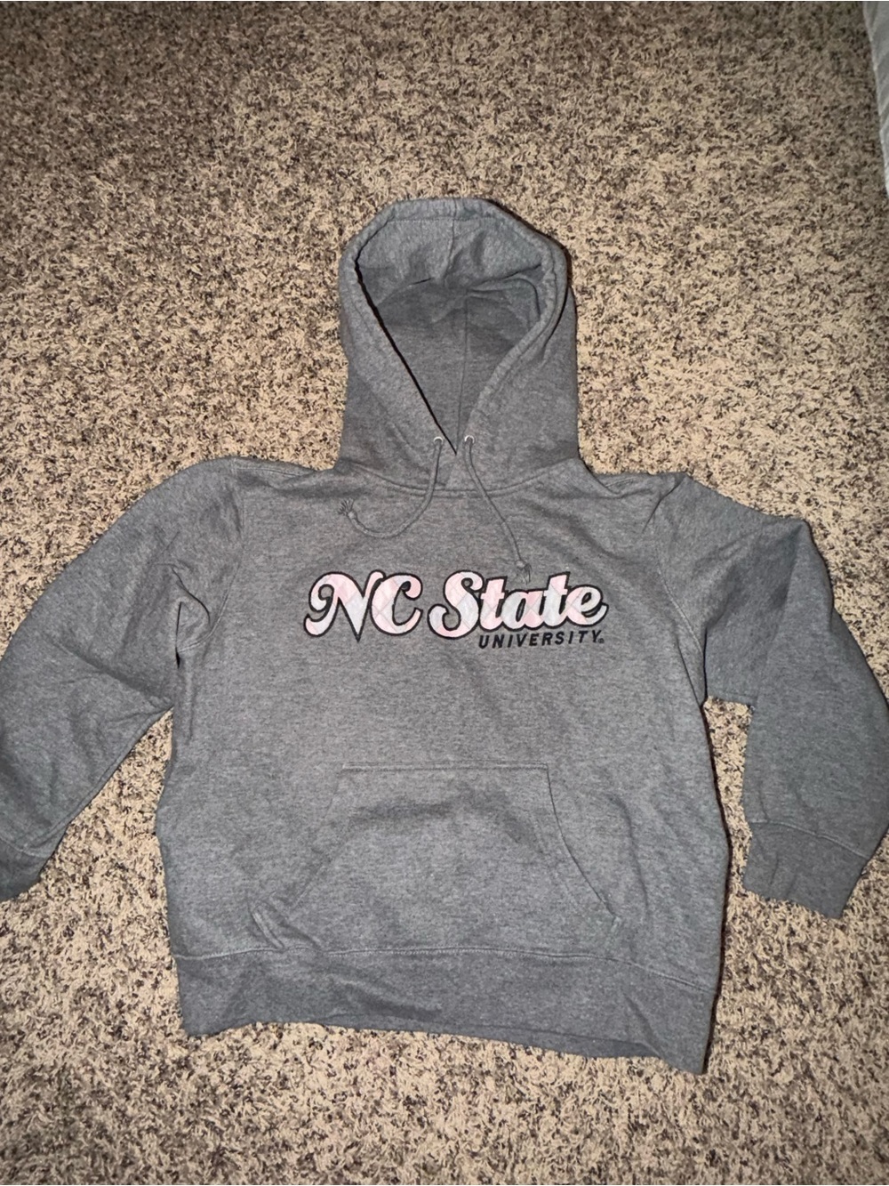 NC State University Gray Hoodie with Pink Script